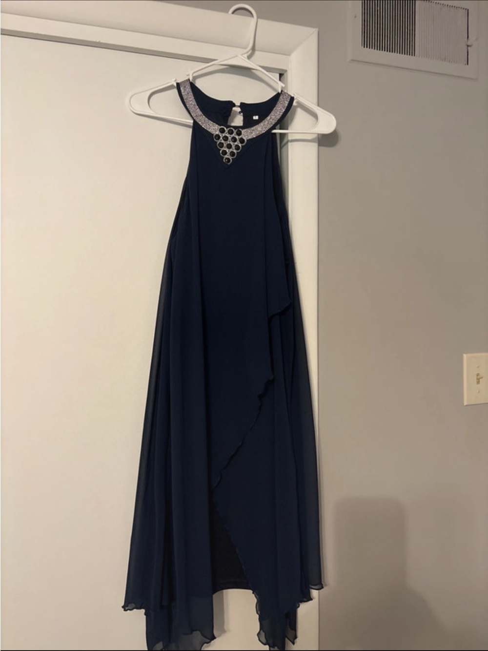 Navy Embellished Halter Dress